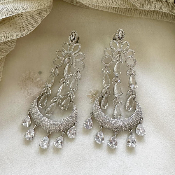 Silver CZ falls long earrings - Adorna
