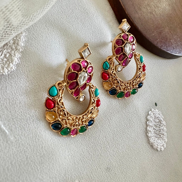 Multicolor Inverted Paisley Polki chandbali studs