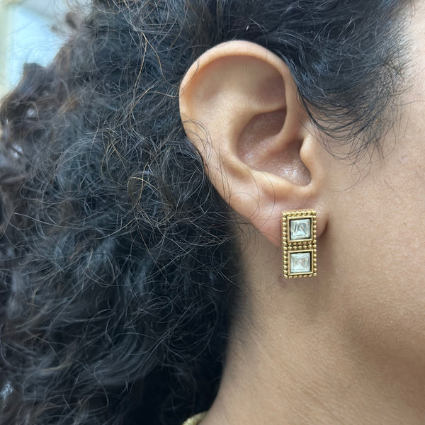 Threaded Kundan Squares set - Gold