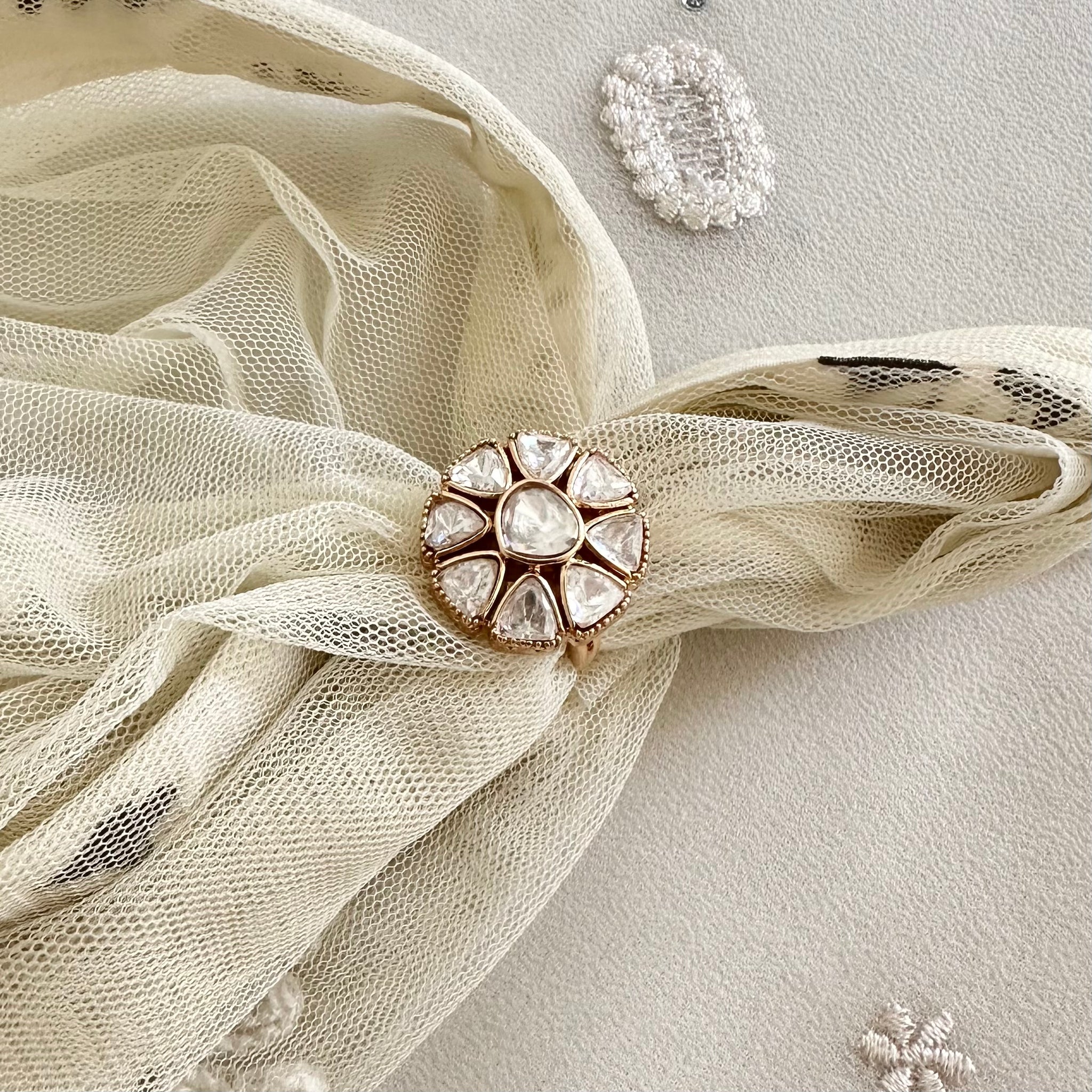 Polki flower ring (size adjustable)