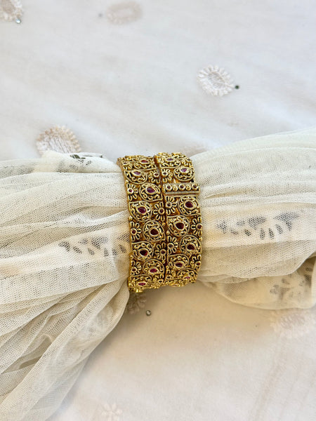 Bridal matte paisley floral kemp bangles - set of 2