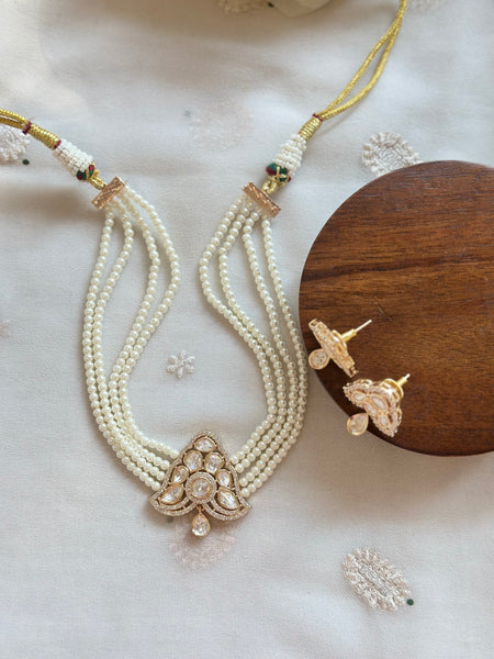Polki Triangle pendant pearl choker set