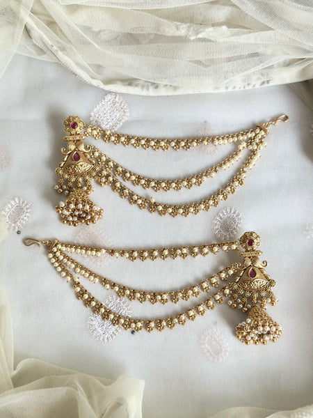 Matte flower jumkhas with ear chains/maatal attached