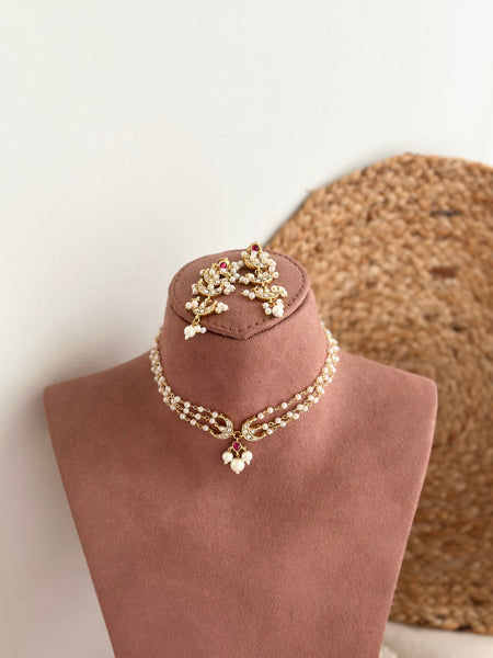 Kundan half moon pearl choker set
