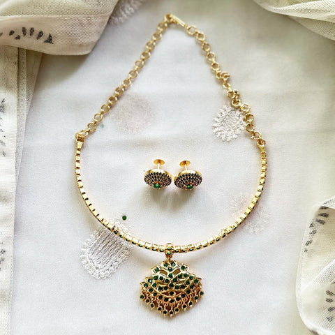 Traditional AD gold attigai with studs - Green