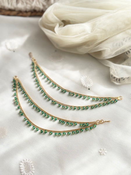 Antique Green Beads 2-line ear chain
