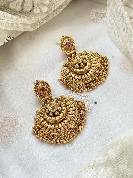 Matte Statement Imperial chandbali earrings - Ruby-Green
