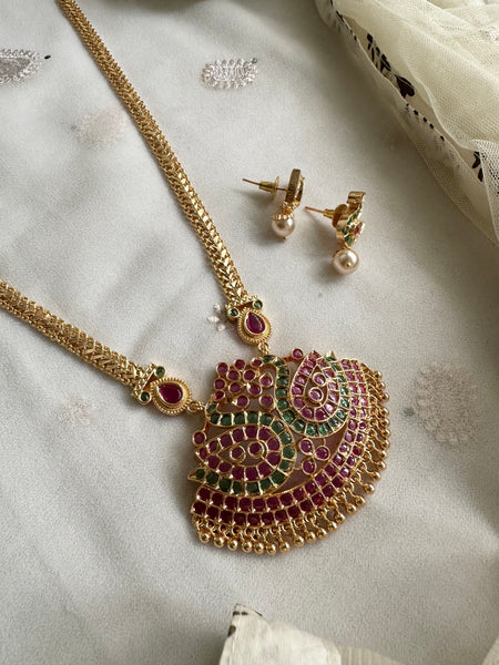 Gold CZ dual peacock pendant muruku chain set