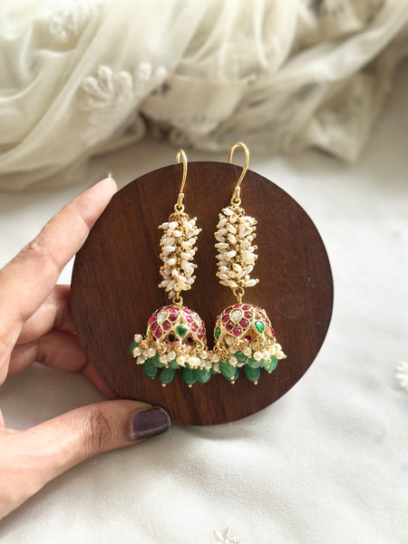 Matte Kemp Cluster Pearl long hook jumkhas