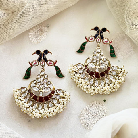 Polki Peacock Pearl cluster statement earrings
