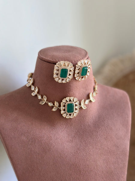 Polki rectangule choker set - Green