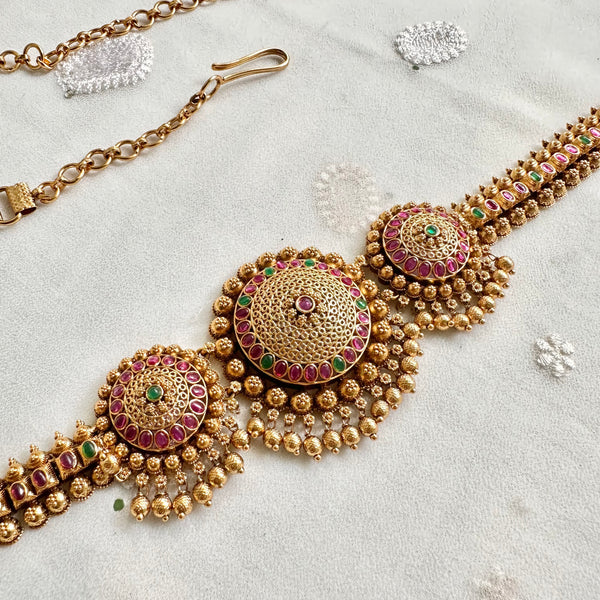 Matte Tri chakra band hipchain - Ruby-Green