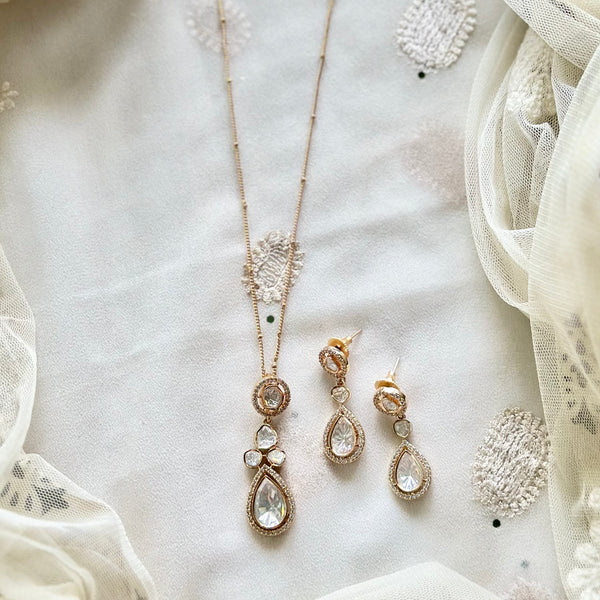 Polki tear drop pendant neckset (single strand chain)