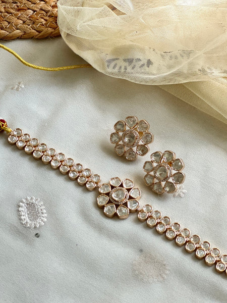 Polki OG Flower pendant choker set