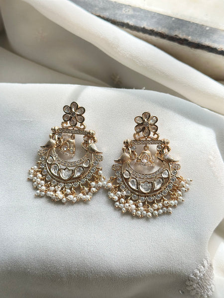 Polki Peacock-Floral Chandbali earrings