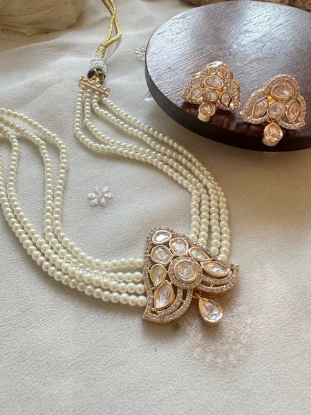 Polki Triangle pendant pearl choker set