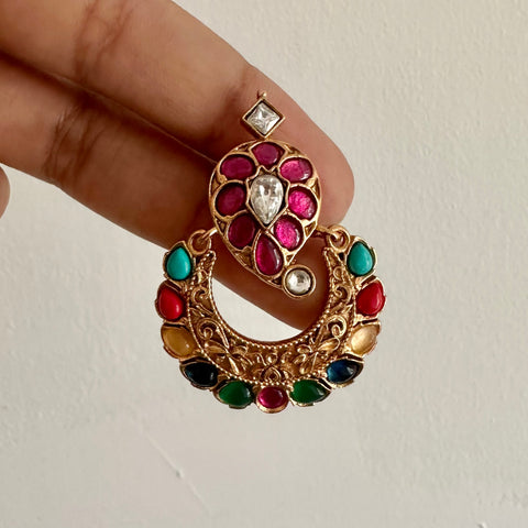 Multicolor Inverted Paisley Polki chandbali studs