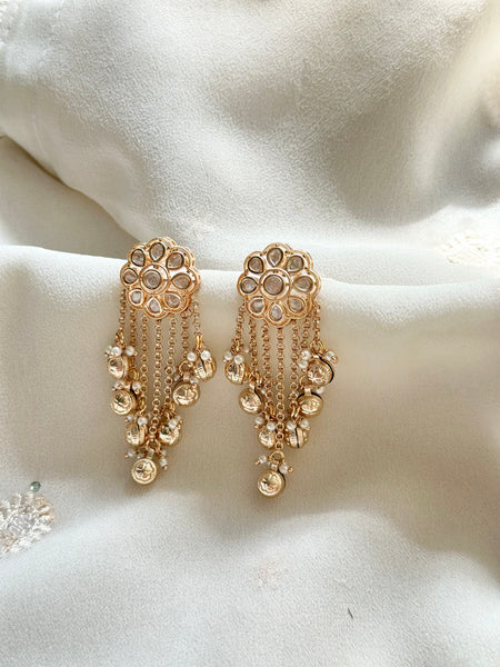 Polki flower tassel earrings