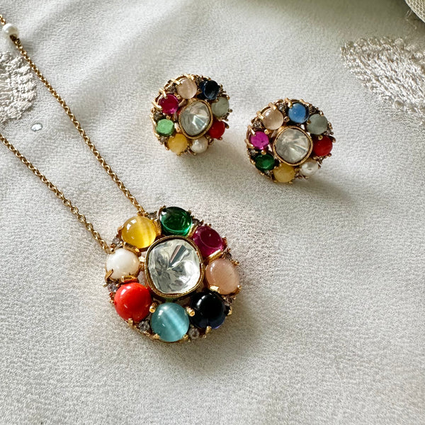 Navratna Polki pendant neckset