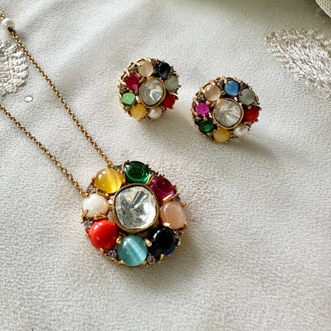 Navratna Polki pendant neckset