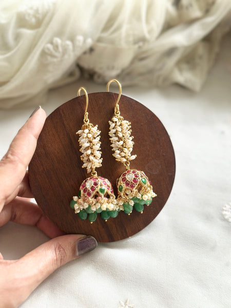 Matte Kemp Cluster Pearl long hook jumkhas