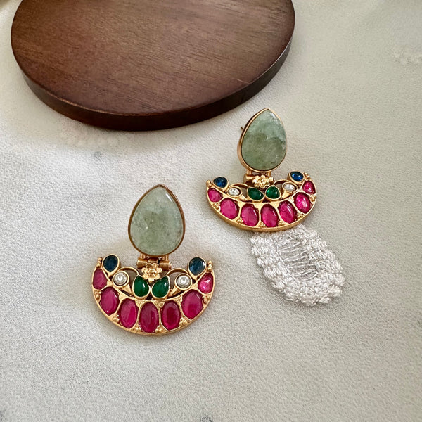 Kundan tear drop smile studs