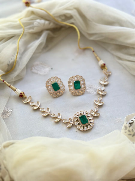 Polki rectangule choker set - Green