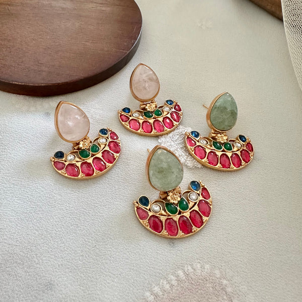 Kundan tear drop smile studs