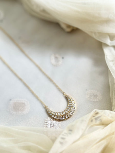 Polki Half moon pendant with chain