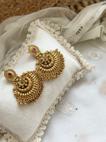 Matte Statement Imperial chandbali earrings - Ruby-Green
