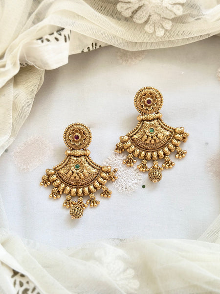 Matte Statement chandbali earrings - Ruby-Green