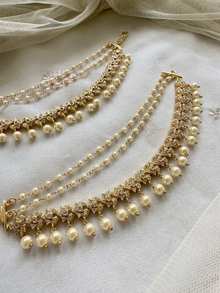 Gold AD Floral row ear chains/maatal