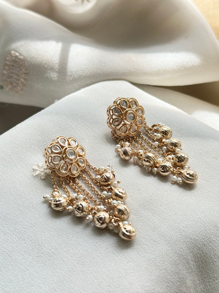 Polki flower tassel earrings