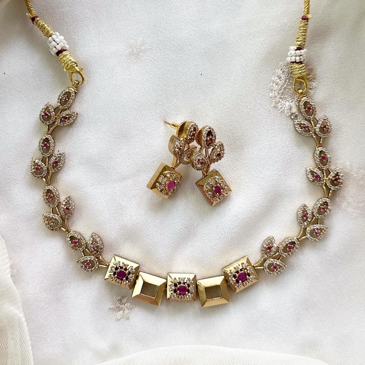 Matte CZ Rectangle Leaf short set - Adorna