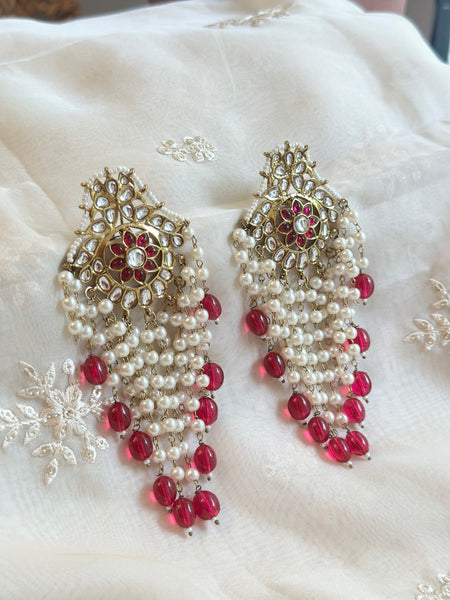 Regal Swarna Polki pearl tassel earrings