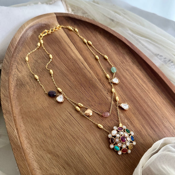 2 layered multi color Polki kundan set