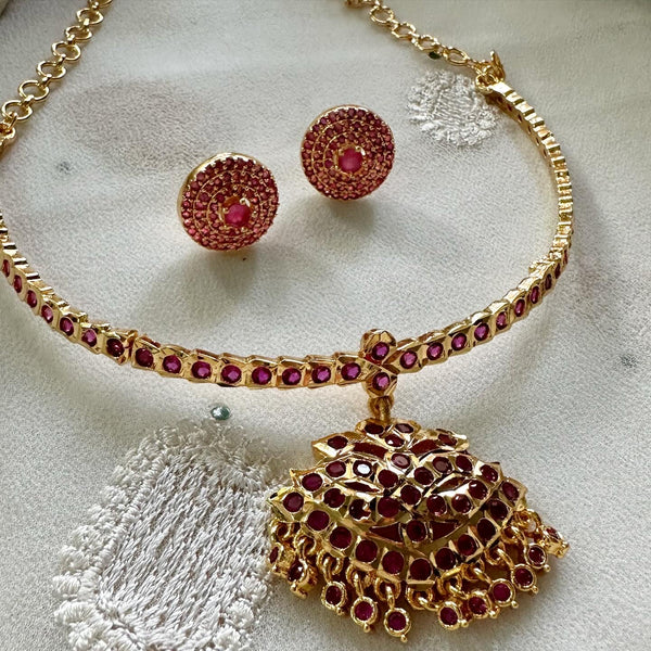 Traditional AD gold attigai with studs - Ruby