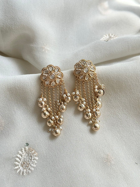 Polki flower tassel earrings