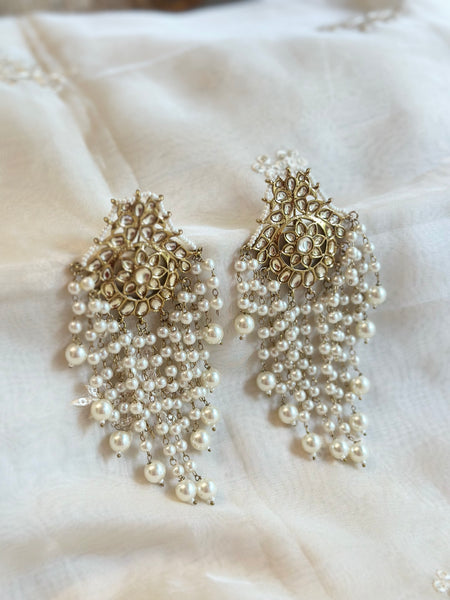 Regal Swarna Polki pearl tassel earrings
