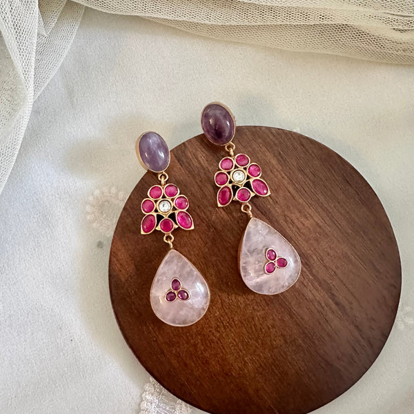 Kundan Flower tear drop earrings