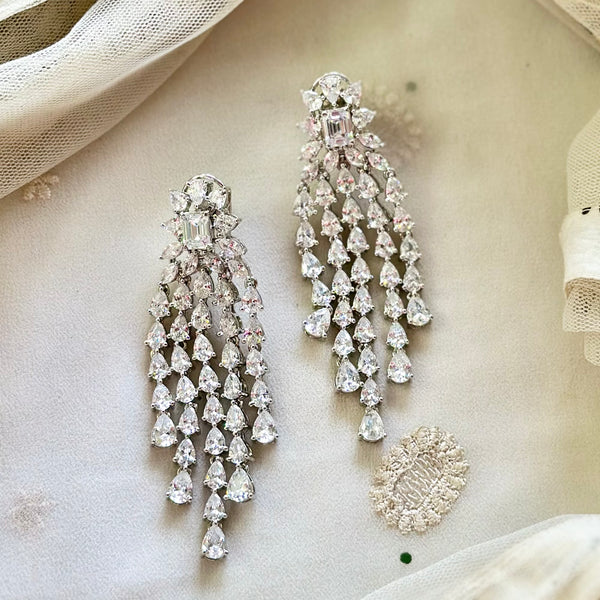 Sparkly white CZ Floral falls earrings