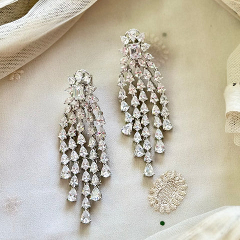 Sparkly white CZ Floral falls earrings