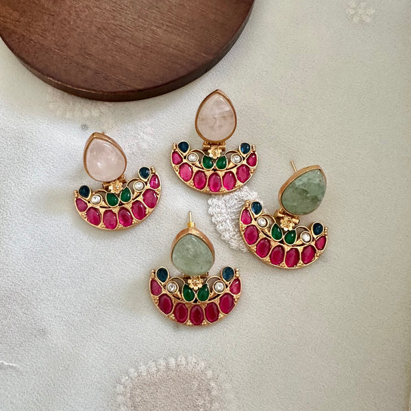Kundan tear drop smile studs