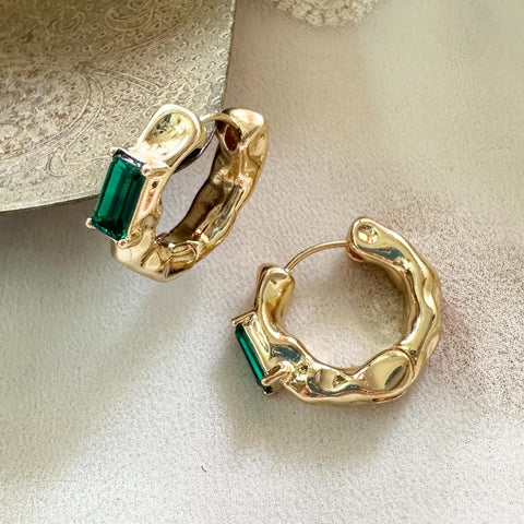 Chic Green stone Irregular shaped hoop earrings