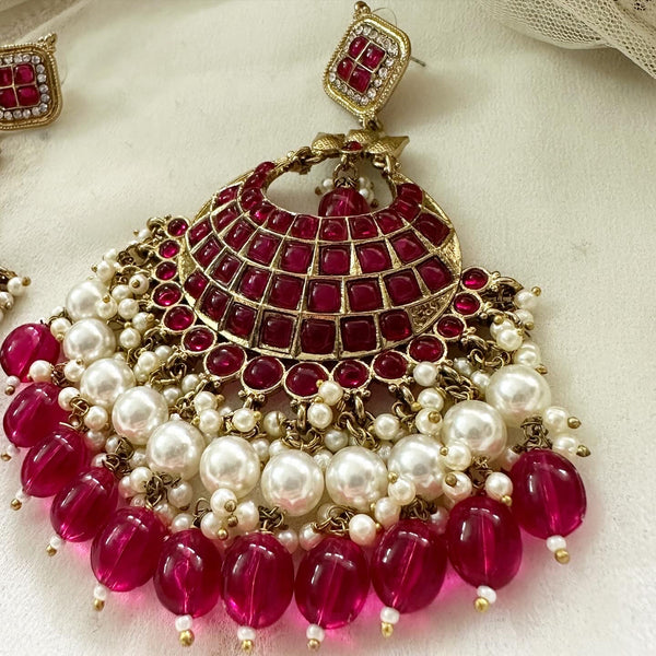 Polki Kundan Pearl long earrings - Full Ruby