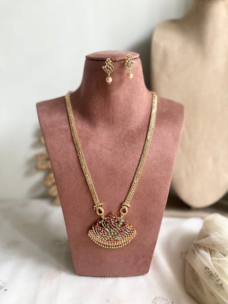 Gold CZ dual peacock pendant muruku chain set