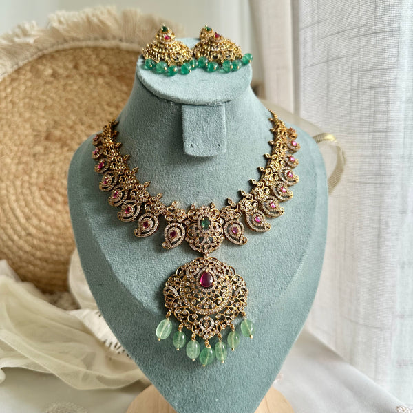 Bridal Paisley green beads short set