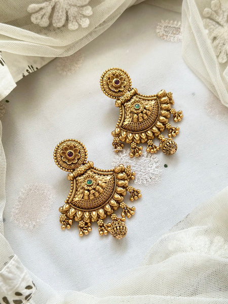 Matte Statement chandbali earrings - Ruby-Green
