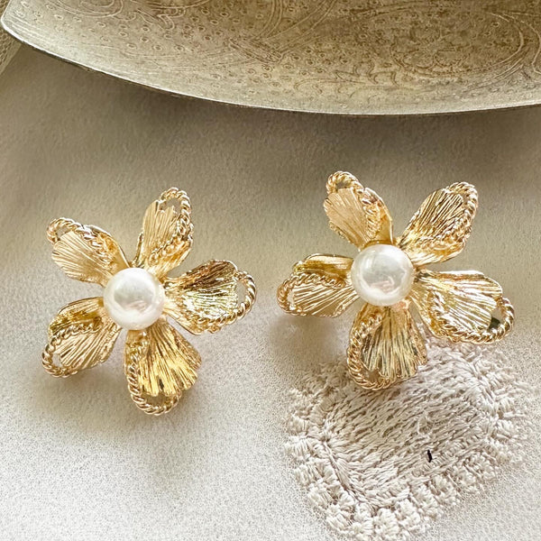 2-face petals pearl-flower ear studs