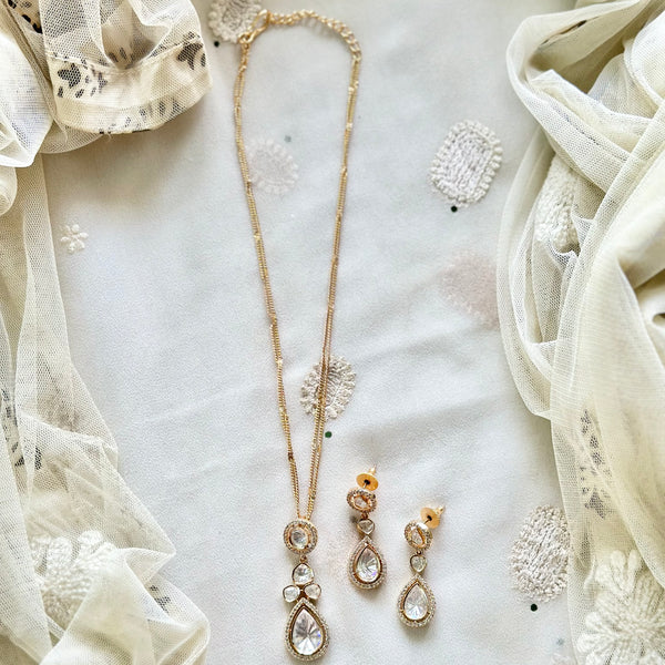 Polki tear drop pendant neckset (double strand chain)